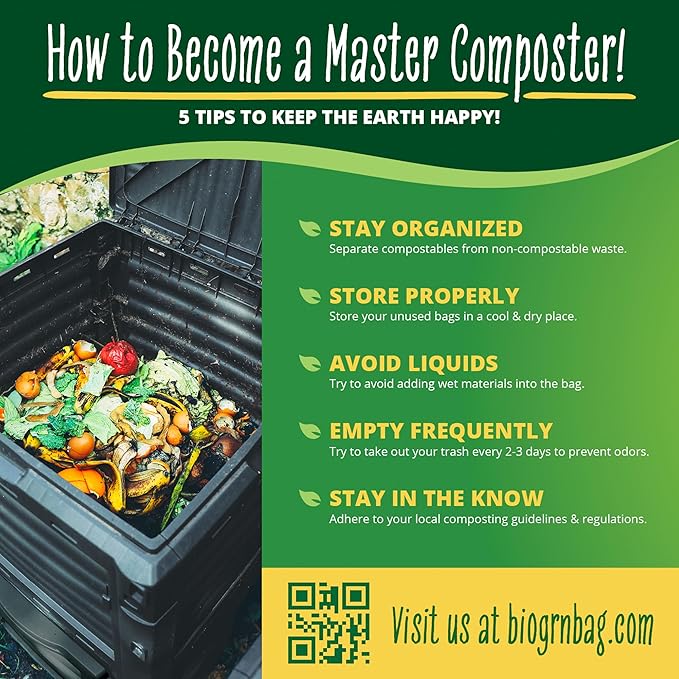 50-55 Gallon Compostable Trash Bags Flat-Top 12 Bags Heavy Duty 1.57 Mil 208.2 Liter Large Lawn and Yard Waste Bag Compost for Outdoor Garden ASTM D6400, US BPI and OK Compost Home Certified