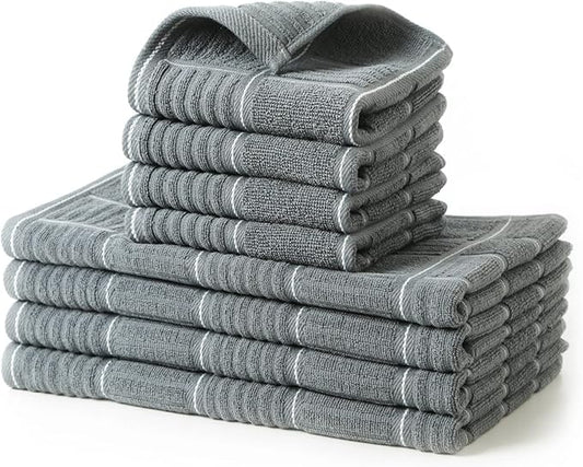 Glynniss Kitchen Towels and Dishcloths Set, Dish Towels and Dish Rags for Washing Dishes, for Cleaning Cooking Drying Pack of 8 (Grey)