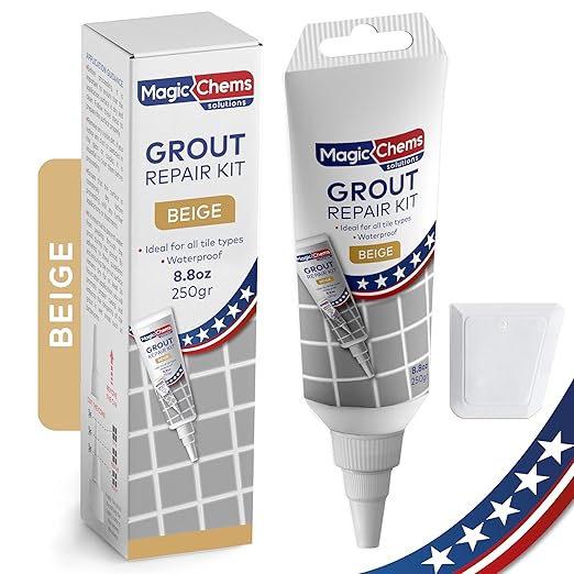 Tile Grout Repair Kit, Beige 8.8 oz/250gr. Fast Drying Grout Filler Tube Repair Kit, Grout Sealer Restore and Renewer for Bathroom Floor Tiles, Gaps, Joints, Lines