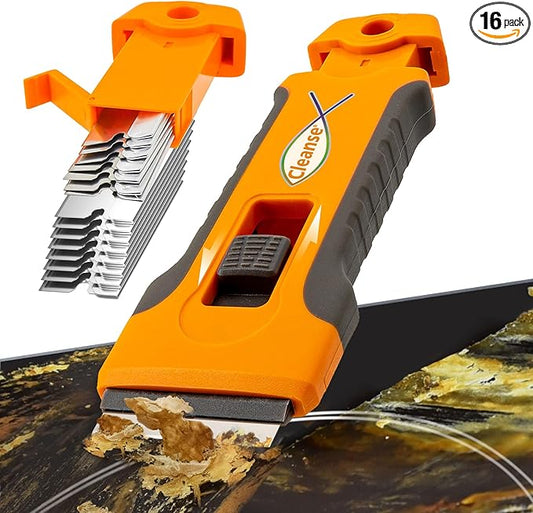 Razor Blade Scraper Tool with 15pcs Extra Blades, Cleaning Razor Scraper for Glass, Glass Top Stove Scraper for Oven Door, Cooktop Scraper, Glass Scraper Cleaning Paint from Glass