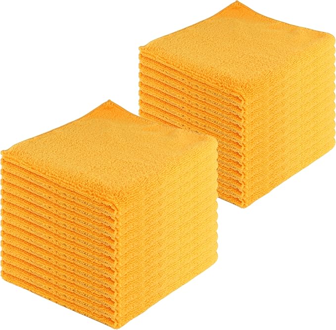 Microfiber Cleaning Cloths,24 Pack, 16"x16", All-Purpose, Softer, Highly Absorbent, Lint-Free, Reusable, Washable Pro Towels, Orange, for House, Kitchen, Bathroom, Car, Office