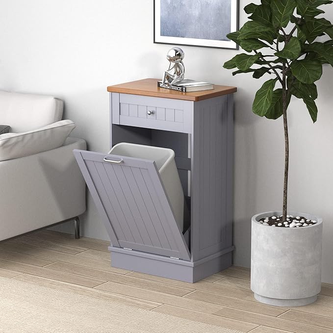 Betterhood Tilt Out Trash Cabinet 10 Gallon Wooden Free Standing Laundry Sorter Cabine,Recycling Cabine with Hideaway Drawer,Tilt Out Trash Cabinet Can Bin Kitchen