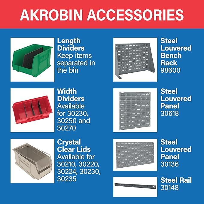 Akro-Mils 30240 AkroBins Plastic Storage Bins, Space-Saving Stackable Bins for Garage, Pantry, Craft Organization, 15-Inch x 8-Inch x 7-Inch, Green, 12-Pack