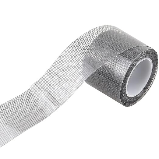 2IN Wide (16.4Ft/5.46Yd/Roll) Window Screen Repair Tape for Windows or Doors, 3-Layer Design - Adhesive Fiberglass Mesh Patch Waterproof Tape, Easy to Cut & Apply, Gray, 1 Roll