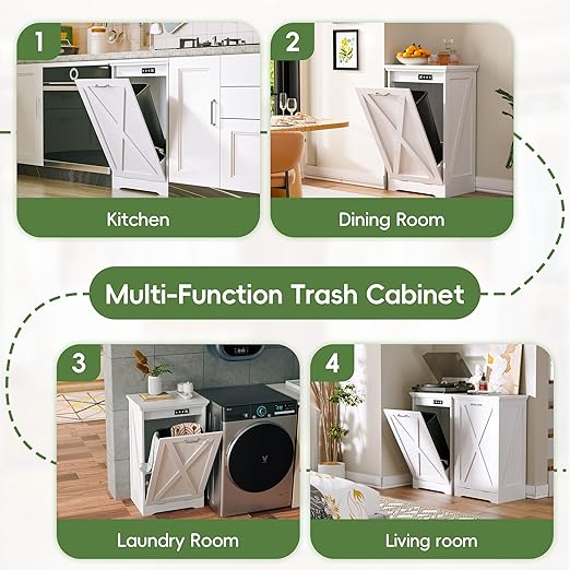 Betterhood TOLEAD Tilt Out Trash Can Cabinet, Hidden Trash Bin with Deodorizing & Negative Ion System, Pet-Proof Kitchen Waste Cabinet for Kitchen, Dining Room, Living Room (White, 1 * 13 Gallons)
