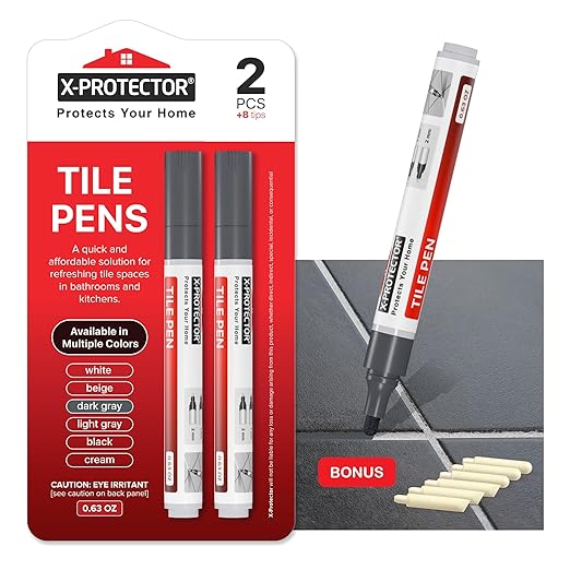 X-Protector Water Based Grout Marker - 2 PCS with 8 Tips, Dark Gray