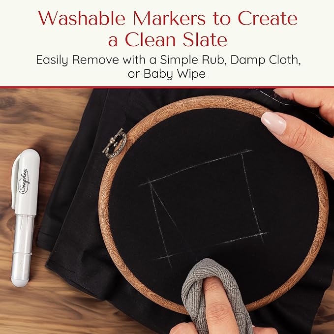 Fabric Markers for Sewing – Ergonomic Tailors Chalk Pen with Improved Dosing Wheel for Sharp Lines - Washable Sewing Chalk Marking Pens that are Compatible with Most Fabrics - White 1 Pack