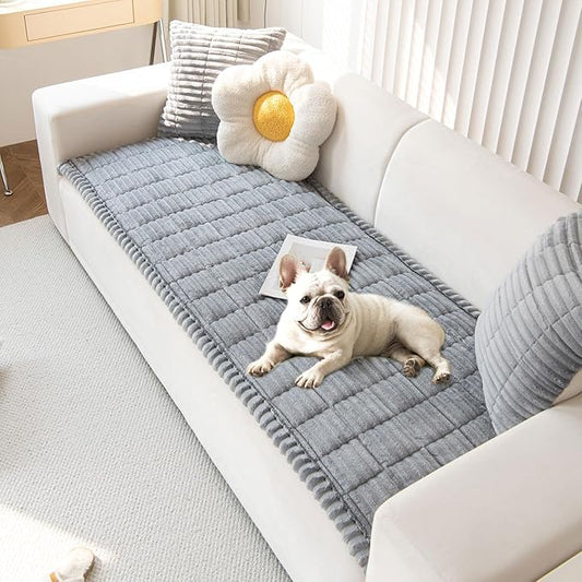 OTOB Couch Covers for 3 Cushion Sofa Pet Friendly, Plush Fuzzy Non Slip Sofa Covers Washable, Soft All Seasons Sofa Slipcovers Furniture Protector Dog Bed Mat (Gray, 27.6" x 82.7")