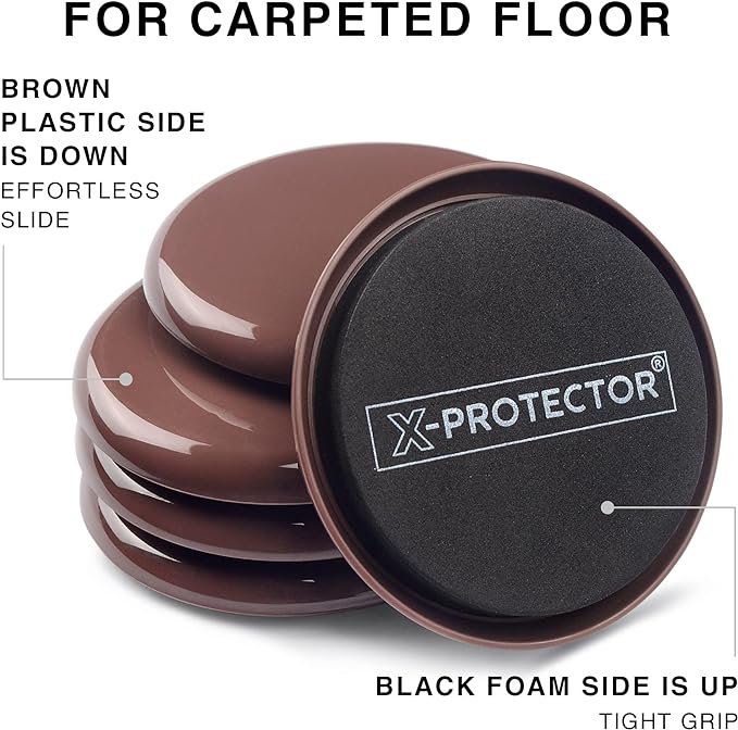 Furniture Sliders X-PROTECTOR 16 PCS – Furniture Sliders Hardwood Floors & Felt Furniture Movers – Moving Pads All Floor Types! Heavy Duty Reusable Sliders for Moving Furniture Easily & Safely!