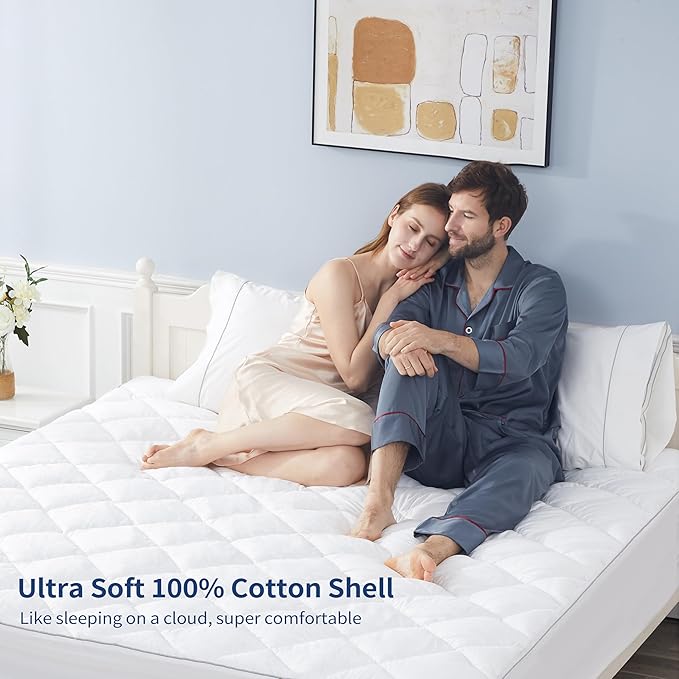 Sunflower Twin Mattress Pad Cover, Cotton Mattress Cover College Dorm Hypoallergenic, Extra Deep Pocket 18"-22" Quilted Mattress Protector Twin Size Thin Version, Soft Breathable and Noiseless