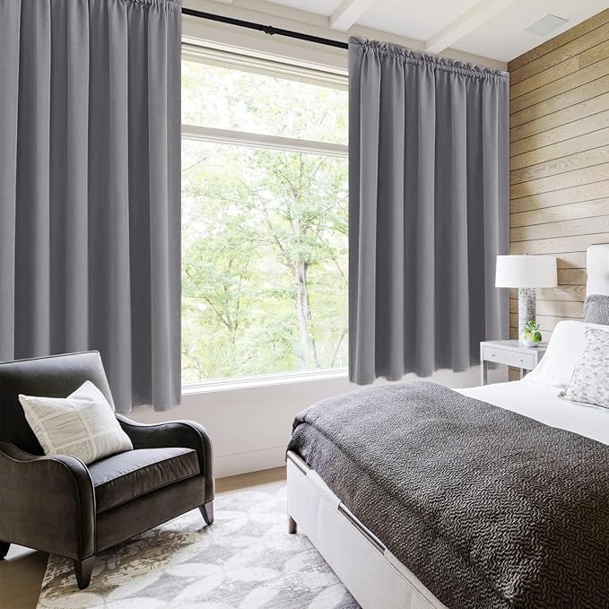 DWCN Blackout Curtains for Bedroom – Rod Pocket Thermal Insulated Noise Reducing Noise Reducing Drapes for Living Room, W 60 x L 63 Inch, 2 Panels, Grey