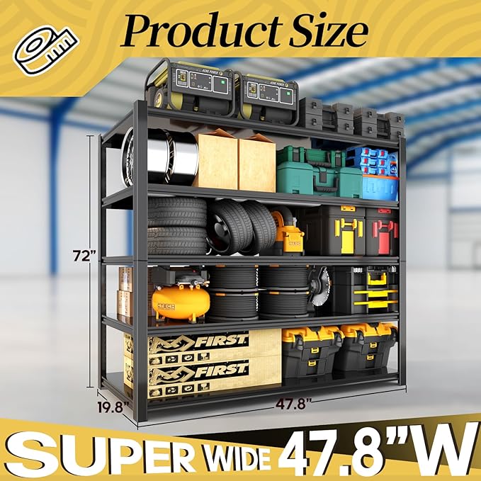 47.8" W Heavy Duty Garage Shelving 3000LBS Storage Shelves, Adjustable 5-Tier Storage Rack, Metal Shelves for Garage/Warehouse/Basement, 47.8" W x 19.8" D x 72" H, 2 Pack