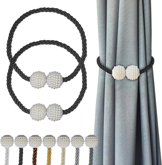 Hion Magnetic Curtain Tiebacks Black 2pcs, Curtain Tiebacks Buckles Holdbacks Holders Hooks Clip for Home Bedroom Office Decorative Curtain