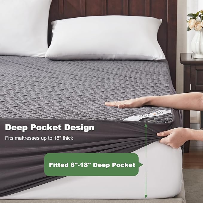 Waterproof Mattress Protector, California King Size Mattress Pad Fitted 6"-18" Deep Pocket, 3D Air Fabric Bed Mattress Cover Noiseless Washable for Home, Bedroom, Hotel(Carbon Gray)
