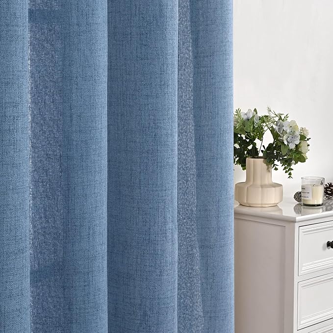 YoungsTex Denim Blue Linen Curtains 72 Inch Length for Living Room - Light Filtering Semi Sheer Drapes with Rod Pocket Back Tab Privacy Coastal for Bedroom, 2 Panels, 52 x 72 Inch