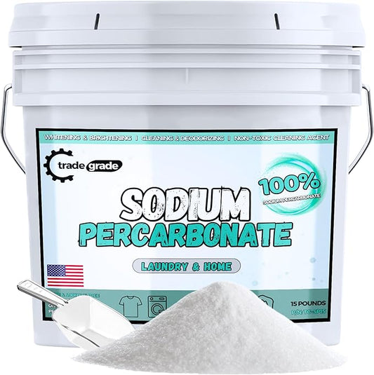 TradeGrade Sodium Percarbonate Powder – Eco-Friendly Non-Toxic Oxygen Bleach for Laundry, Home & Outdoor Cleaning – Biodegradable, Scent-Free, Multi-Purpose Cleaner in Resealable Bucket (15 Pounds)