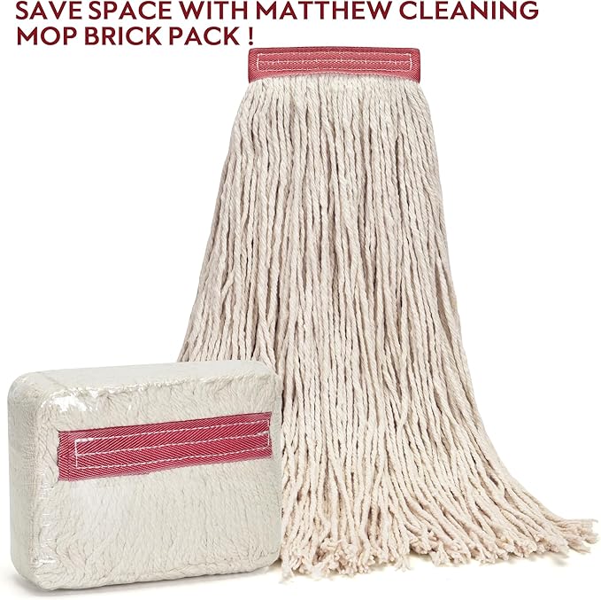 Matthew Cleaning 24oz 6Pack Cotton Floor Mop, Looped-Open String Heavy Duty Refills, Universal Headband Blend, Head Replacement for Home, Industrial and Commercial Use (White)