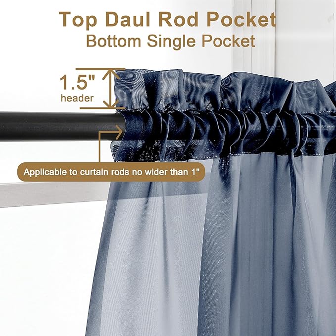 Chyhomenyc Sheer Window Curtains 108 inch Length 2 Panels Set, Airy Soft-Touching Rod Pocket Voile Drapes Backdrops Scarves for Living Room/Bedroom/Hotel/Patio, Each 42 W x 108 L, Navy Blue