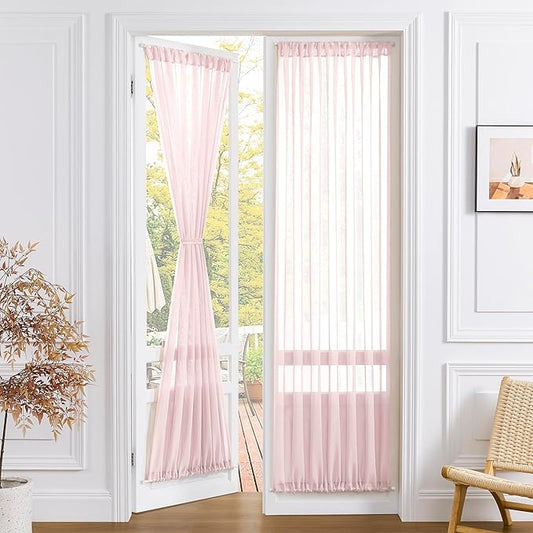 Tollpiz Sheer Door Curtain Closet Linen Textured Curtains Sheer Doorway Light Filtering Voile Patio Glass Door Rod Pocket Curtain French Door, 54 x 72 inches Long, Pink, Set of 1 Panel