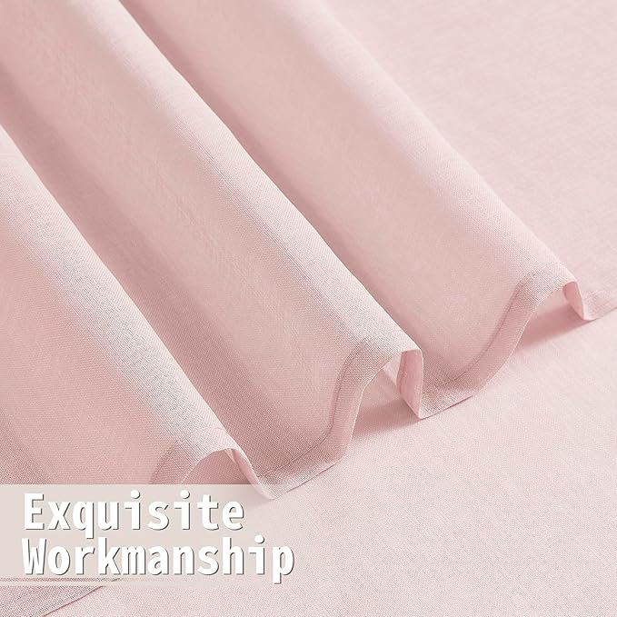 Tollpiz Sheer Door Curtains Closet Linen Textured Curtain Sheers Doorway Light Filtering Voile Patio Glass Door Rod Pocket Curtains French Door, 54 x 80 inches Long, Pink, Set of 1 Panel