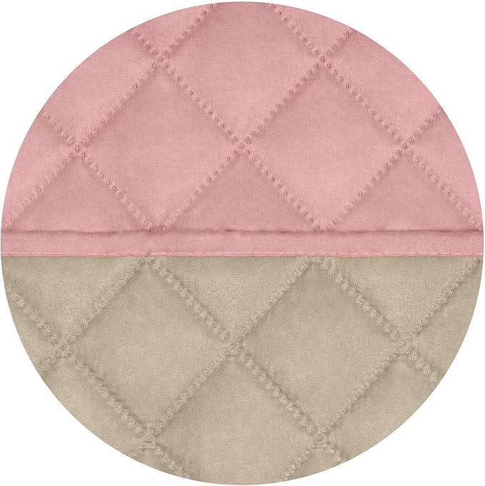 PureFit Reversible Quilted Sofa Cover, Water Resistant Slipcover Furniture Protector, Washable Couch Cover with Non Slip and Elastic Straps for Kids, Dogs, Pets (Sofa, Pink/Beige)