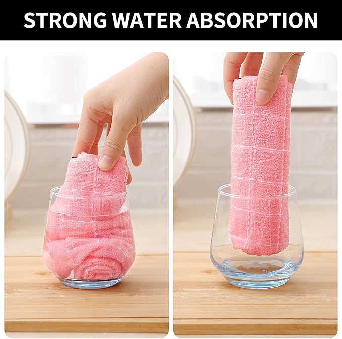 Homaxy 100% Cotton Terry Kitchen Towels(Pink, 13 x 28 inches), Checkered Designed, Soft and Super Absorbent Dish Towels, 6 Pack