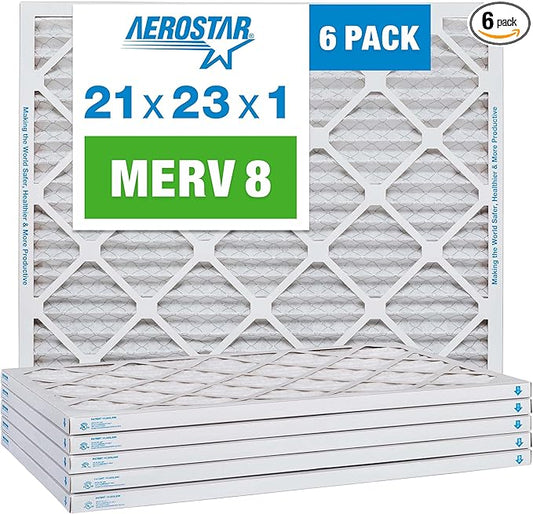 Aerostar 21x23x1 MERV 8, Pleated Air Filter, 21x23x1, Box of 6, Made in the USA