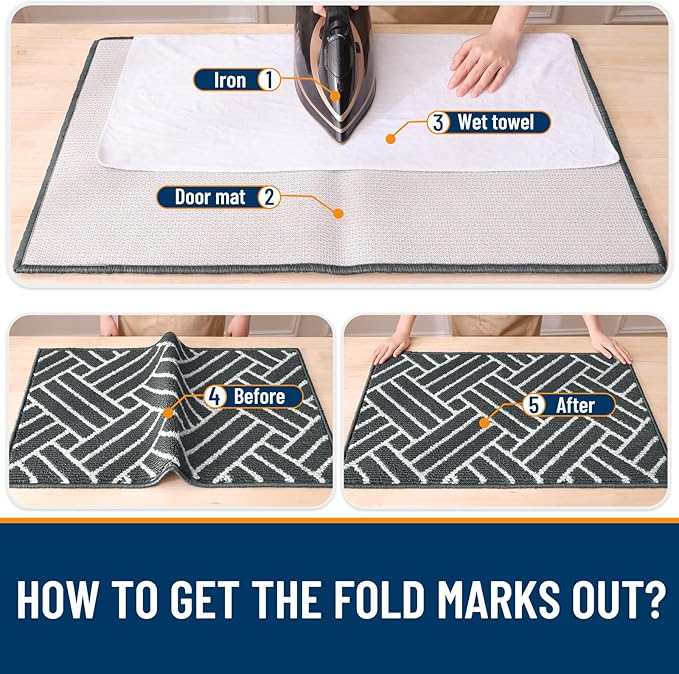 OLANLY Indoor Door Mat, 32x20 Inch, Dirt Resistant and Absorbent, Non-Slip Rubber Backing Floor Mats, Easy Clean Low-Profile Doormat for Entryway, Front Door, and Inside Entrance, Charcoal