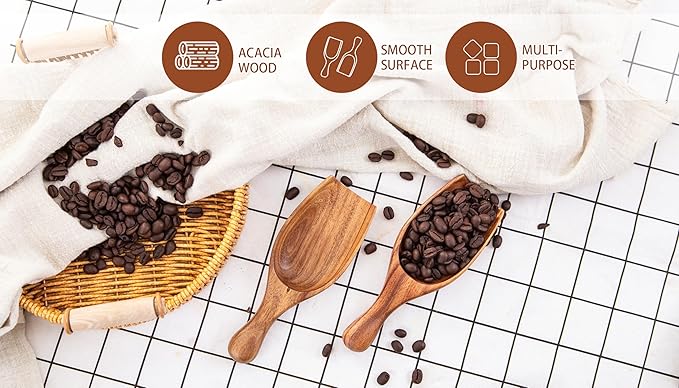 GinSent Wood Coffee Scoop-2 Pieces Large Measuring Spoons for Ground Coffee,Tea,Sugar,Seasoning-Multipurpose Wooden Scoop for Jars,Canisters,Bath Salts,Laundry Detergent(Acacia Wood)