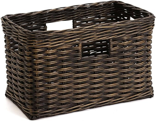 The Basket Lady Tall Rectangular Wicker Storage Basket, Small, 16.5 in L x 10.5 in W x 10.5 in H, Antique Walnut Brown