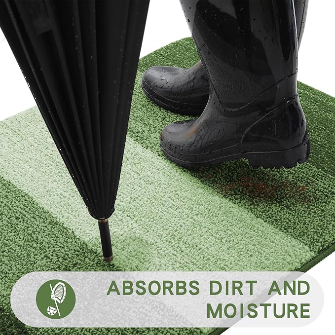 Kitinjoy Indoor Outdoor Door Mat, 48x32 Non-Slip Absorbent Dirt Trapper, Low-Profile Washable Inside Entrance Front Floor Mat, Sturdy Soft Entry Doormats for Entryway, Green