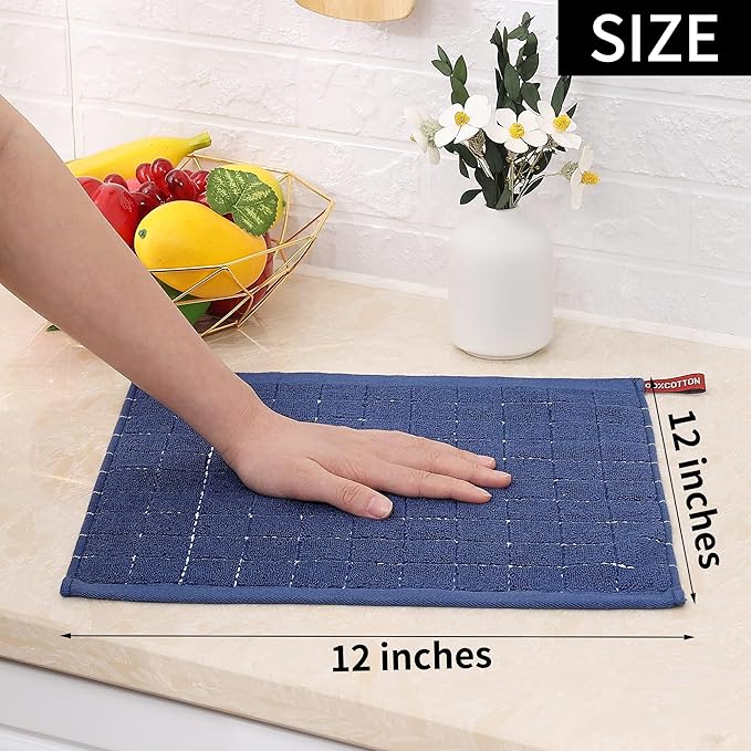 Homaxy 100% Cotton Terry Kitchen Dish Cloths, Ultra Soft and Absorbent Dish Towels for Kitchen, Suitable for Drying and Washing Dishes, 8 Pack, 12 x 12 Inches, Mixed Colour
