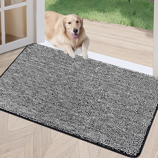 REFETONE Indoor Doormat, Front Door Mat 36"x59" Absorbent Rubber Backing Non Slip Back Door Mats, Washable Low-Profile Inside Floor Mat Door Rugs for Entryway, Resist Dirt Mud Mat for Dogs, Black