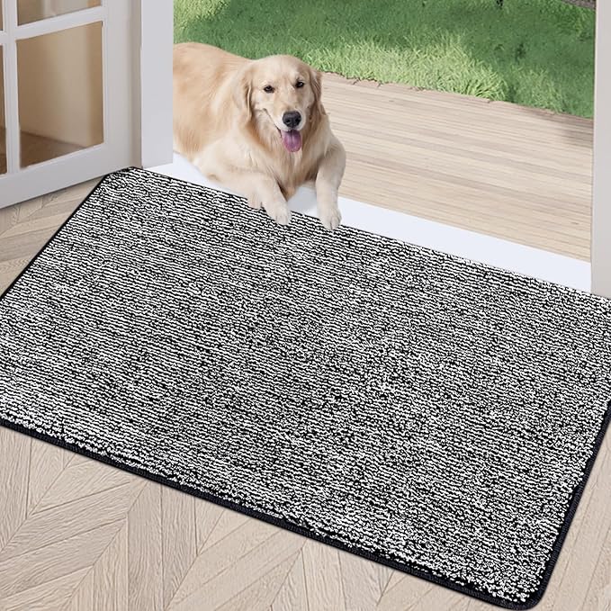 REFETONE Indoor Doormat, Front Door Mat 24"x36" Absorbent Rubber Backing Non Slip Back Door Mats, Washable Low-Profile Inside Floor Mat Door Rugs for Entryway, Resist Dirt Mud Mat for Dogs, Black