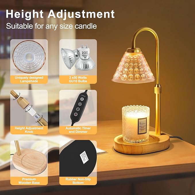 Candle Warmer Lamp with Timer Dimmable, Birthday Gifts for Women Mom, House Warming Gifts New Home Decor, Wax Melt Warmer for Jar Candles, Home Bedroom Decor with 2 Bulbs