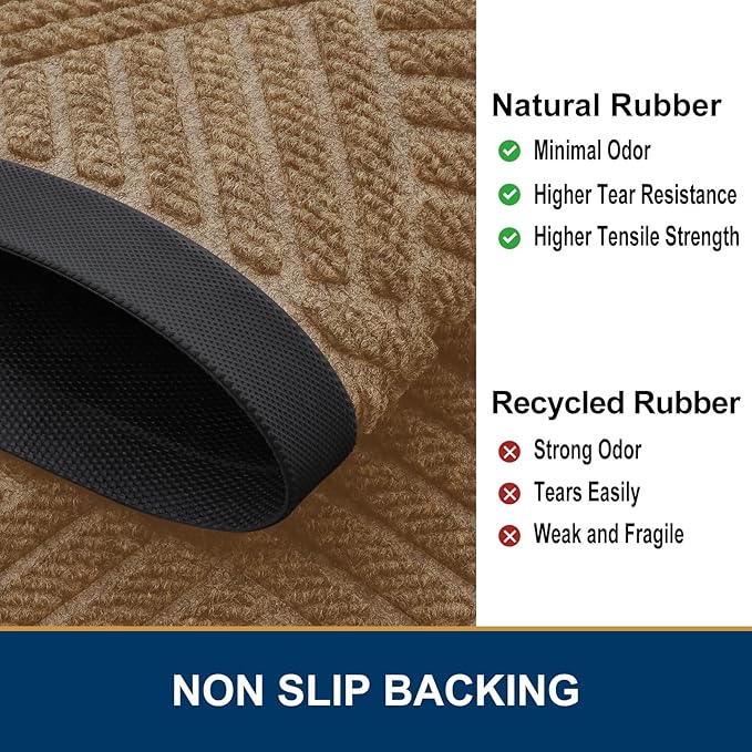 Smiry Front Door Mat Outside Entrance, Heavy Duty Outdoor Indoor Mat, Natural Rubber Doormat, Non Slip, Trap Dirt and Moisture, Easy Clean, Low Profile Patio Porch Entryway Mat, 71x47, Coffee