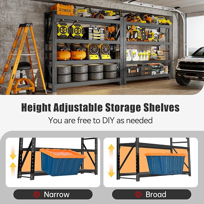 60" W Storage Shelves Heavy Duty, 4 Tier Metal Garage Shelving Units, 5000LBS Heavy Duty Adjustable Shelf, Garage Storage Rack, Industrial Shelving for Shop, Warehouse,60" W x 20" D x 79" H