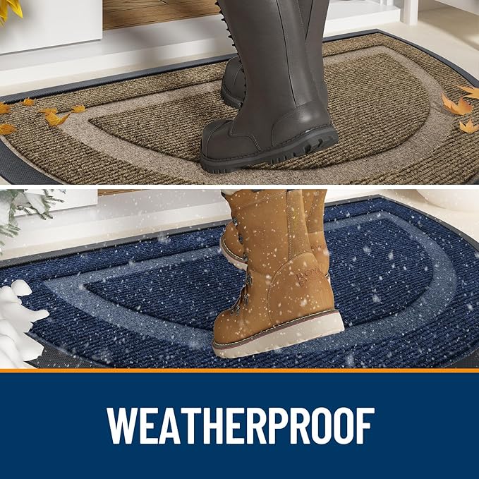 OLANLY Half Circle Door Mat Indoor Outdoor Entrance Welcome, Waterproof All-Season, All-Weather Doormat, Sturdy Natural Rubber, Low Profile, Easy Clean Patio Porch Entryway Mat, 47x32, Beige