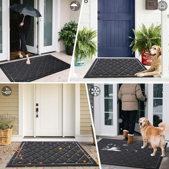 Front Door Mat Indoor Outdoor Entrance, 36" x 60" Heavy Duty All-Season All-Weather Waterproof Doormat Trap Dirt and Moisture Easy Clean Low Profile Patio Porch Entryway Mat
