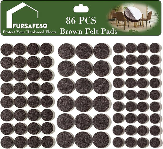 Fursafe&Q Felt Furniture Pads, Furniture Felt Pads for Hardwood Floors -Self Adhesive Chair Leg Floor Protectors, Protect Your Floors from Nicks, Bumps and Scratch, 86 Pcs Round Cabinet Door Bumper