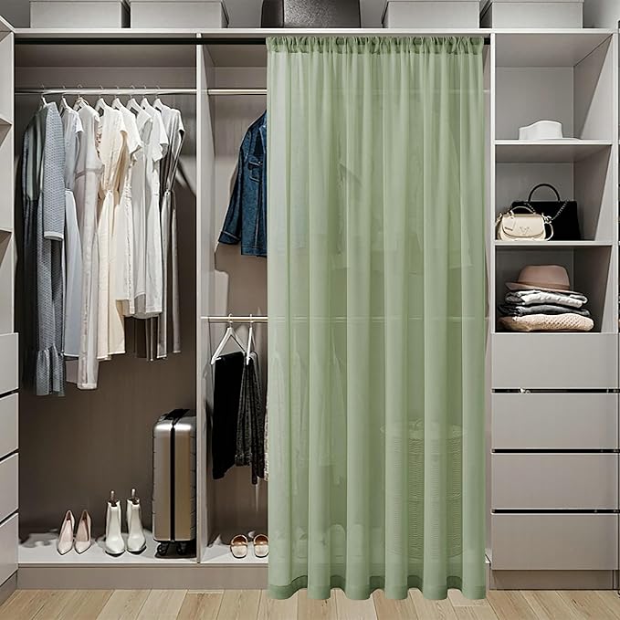 Tollpiz Sheer Door Curtains Closet Linen Textured Curtains Sheer Doorway Light Filtering Voile Rod French Door Pocket Curtain Patio Door, 25 x 72 inches Long, Sage Green, Set of 1 Panel