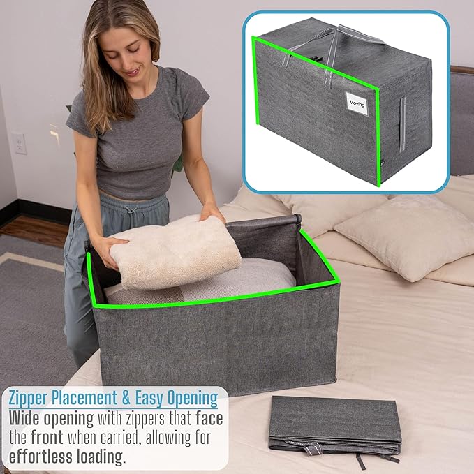 VENO 6 Pack Moving and Storage Bags, Heavy Duty, Alternative to Moving Boxes, Large Packing Totes Supplies for College Dorm Room with Zipper for Clothes, Wide Open Design (Dark Gray, 6 Pack)
