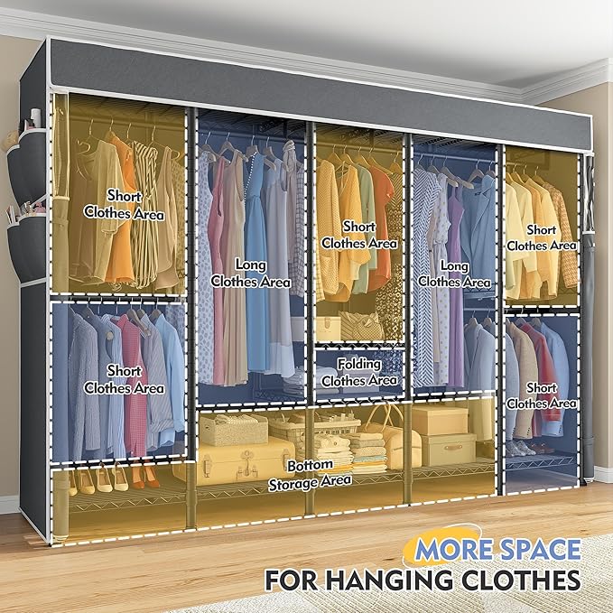 Raybee 90.6" W Clothes Rack with Cover Heavy Duty Clothing Rack with Cover Loads 1200LBS Freestanding Garment Rack for Bedroom, Black