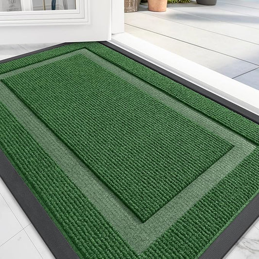 OLANLY Front Door Mat Indoor Outdoor Entrance, Waterproof All-Season, All-Weather Doormat, Sturdy Natural Rubber, Fade Resistant, Low Profile, Easy Clean Patio Porch Entryway Mat, 47x17, Green
