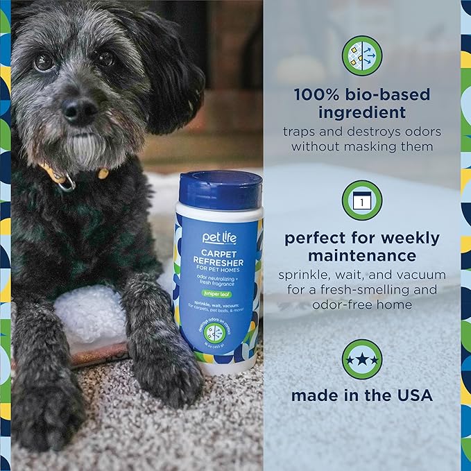 Pet Life Unlimited Carpet Refresher & Deodorizer Powder - Pet Safe, Plant Based Juniper Leaf Scent, Made in USA - 16oz (Pack of 1)