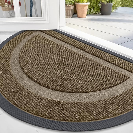 OLANLY Half Circle Door Mat Indoor Outdoor Entrance Welcome, Waterproof All-Season, All-Weather Doormat, Sturdy Natural Rubber, Low Profile, Easy Clean Patio Porch Entryway Mat, 47x32, Brown
