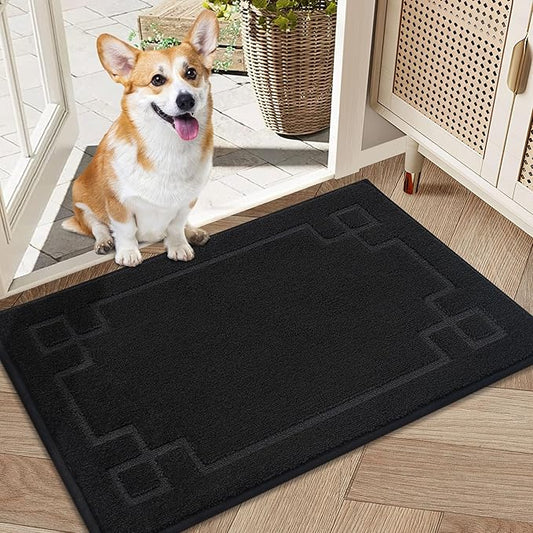 BEQHAUSE Door Mat 20" x 32", Non-Slip Door Mats Indoor Entryway Rugs Washable Low-Profile Absorbent and Stain Resist Floor Mats, Dog Door Mat for Front Back Door, Muddy Wet Shoes & Paws, Black