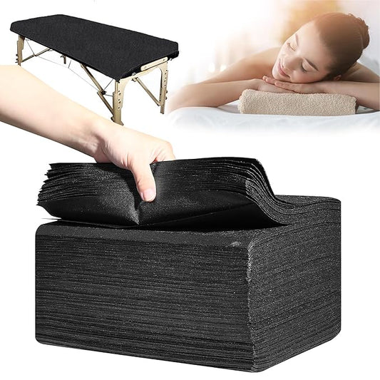 Disposable Bed Sheets 50 Pcs 31" x 71" Massage Table Sheets Non Woven Fabric SPA Bed Cover Breathable for Massage Beauty Tattoos（Black）