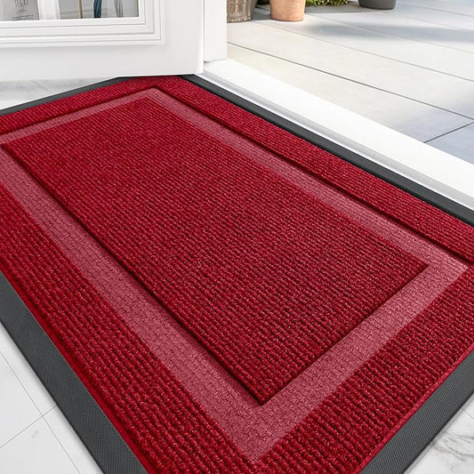 OLANLY Front Door Mat Indoor Outdoor Entrance, Waterproof All-Season, All-Weather Doormat, Sturdy Natural Rubber, Fade Resistant, Low Profile, Easy Clean Patio Porch Entryway Mat, 47x24, Wine Red