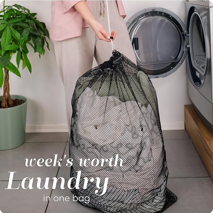 Handy Laundry Mesh XL Laundry Bags - Pack of 2 - Large 24" x 36" - Durable, Machine Washable with Secure Drawstring Closure - Perfect for College Dorms, Laundromats, Apartments (Black)
